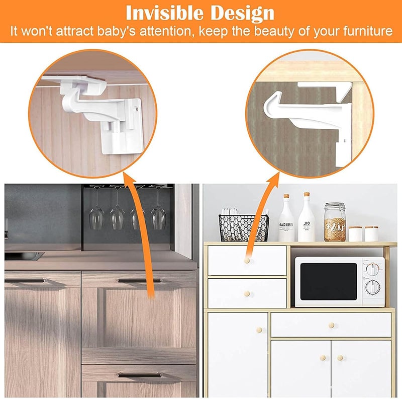 Buumook 6 Pack Upgraded Invisible Baby Proofing Cabinet Latch Locks - No Drilling or Tools Required, Children Proof Cupboard Drawers Latches, Works with Most Cabinets and Drawers - Adhesive Easy Installation - Image 3